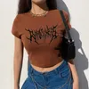 Damtröja Y2k Crop top Harajuku brun tshirt kvinnlig Sexig anime Goth tryck vår och sommar mode Tshirt dam Toppar 230707