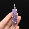 Charms Natural Stone Pendulum Winding Wire Pendant Hexagonal Crystal Rose Quartz Aventurine Opala Para Fazer Joias DIY 15x53mm