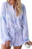 Dye damesstropdas print lange mouwen loungewear nachtkleding zachte 2-delige korte pyjama set