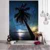 Tapestries Coconut Tree Landscape Art Tapestry Colorful Sun Moon Starry Sunset Wall Hanging Decoration Room