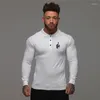 Męskie koszulki polo wiosna jesień koszulka Polo męskie koszule z długim rękawem Slim Fit męskie ubrania gimnastyczne kulturystyka Fitness Streetwear Poloshirt