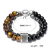 Bracelets porte-bonheur BC bijoux naturel tigre carte perle pierre hommes Bracelet perlé pour cadeau en acier inoxydable chaîne mâle