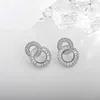 Prong Cubic Zircon Double Circle Stud Hoop Earrings For Women Wedding Elegant Fragrance Korea White Gold Plated Iced Out Cz Bridal Earring Studs Jewelry Wholesale