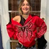 Felpe con cappuccio da donna Felpe con cappuccio Y2k Emo Donna Streetwear Felpa con cappuccio Spider Web Felpe con cappuccio con cerniera rossa Felpa oversize grunge Gothic Harajuku Alt Giacche Abbigliamento 230707