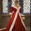 New Long Sleeves Cloak Winter Ball Gown Wedding Dresses Red Warm Formal Dresses For Women Fur Appliques Christmas Gown Jacket 20112964