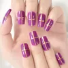 Faux ongles moyen violet or croix conception Squoval brillant carré presse sur Salon manucure réutilisable faux ongles Art conseils