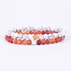 Strand Paar Afstand Armband Rood Turkoois Zwart Mat Natuursteen Mannen Bangle 6mm Elastisch Touw Voor Vrouwen Sieraden