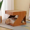 1pc 木製猫スクラッチャーハウス猫スクラッチ段ボールパッド付き屋内猫供給用