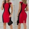 Vestidos Casuais Office Lady Dress Sexy Women's 2023 Summer Contrast Bodycon Mini Fashion O Neck Sleeve Sleeve Skinny Club Party