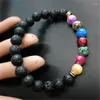 Hebra al por mayor Chakra pulsera hombres negro Lava curación equilibrio cuentas Reiki Buda oración piedra Natural para mujeres