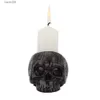 Portacandele Modello di fuoco creativo Testa di scheletro nero Candeliere Base di candela in resina Artigianato Decorativo Piccoli ornamenti T230707