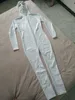Sexy Womens jumpsuit white color PVC Faux Leather Bodysuit Cosplay Costumes Catsuit Clubwear hood open eyes and mouth
