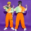 Vestuário de palco Hip Hop Meninas Dança Traje Roupas de Performance de Jazz Crop Tops Calças Laranja Prática de Baile de Rua Rave BL8003