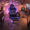 Lacoo Couro PU Gaming Cadeira Massagem Ergonomic Gamer Chair Altura Ajustável Cadeira de Computador com Apoio para os Pés Apoio Lombar, Azul