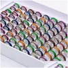 ジュエリー Bk ロット 50 個混合メンズバンドリングレディース Colorf キャットアイステンレス鋼幅 7 ミリメートルサイズ盛り合わせ卸売ファッションドロップデ Dhbio