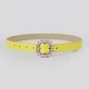 Belts Fashion Embossed Yellow Skinny Strap With Light Pink Rhinestones Buckle For Women