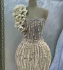 Aso Ebi Gold Sirène Robe Prom Pearls Crystals Soirée Fête formelle Deuxième réception Anniversaire Bridesmaid Engagement Robes Robe de Soiree ZJ690 407