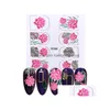 Stickers Decals 5D Embossed Rose Nail Sticker Blooming Engraved Leaf Water Slider For Nails Art Decorations Decal Flower Manicure Dhfjh