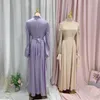 Roupas étnicas Mulheres Muçulmanas Vestido de Cetim de Alta Qualidade Slim Fit Islâmico Modest Abaya Robe Dubai Turquia Senhora Noite Vestido de Manga Longa Vestidos