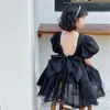 Vestidos para meninas Meninas Vestido de princesa 2023 estilo verão coreano preto com manga bolha grande arco festa para crianças bebê