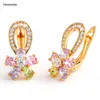 Stud Earrings Hanreshe 585 Rose Gold Color Zircon Mini Green White Crystal Statement Flower Fashion Jewelry Woman Gift