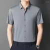 Camisas casuais masculinas roupas sem vestígios 2023 verão vestido liso sedoso masculino sólido negócios formal manga curta