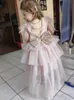 Girl's Dresses Yoliyolei Tiered Layers Tulle Dress Girl Gown Pearls Necklace V Back Design Flower Girl Wedding Clothes for Children Casual 230706