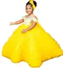 Abiti da ragazza di fiori lussuosi gialli Abito da ballo con scollo a barchetta con perline Cristalli Tiers Tulle Lilttle Abiti da sposa per spettacolo di compleanno per bambini