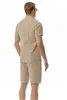 メンズジャージ夏のファッションコットンリネンヘンリーネックビーチ Tシャツショーツセット薄いソフトスポーツスーツ男性服