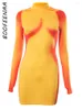 Basic Casual Dresses Boofeenaa Yellow 3d Body Print Sexy Dress Y2k Streetwear Womans Clothing Long Sleeve Bodycon Short Club Wear C85-bd18