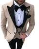 Ternos de masculino rosa 3 peças de fit slim fit casual empreendimentos de negócios verdes de champanhe smokings para casamento formal (blazer+calça+colete)