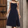 Abiti casual Dot Polka Floral Dress Bretella Summer Women # 039; s Sling Sexy senza maniche Close Slim Vita Long Vestidos Para Mujer