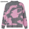 Men's Sweaters Vintage Mohair Sweater Hip Hop Retro Stars Knitted Fluffy Fuzzy Patchwork Jumpers Streetwear Harajuku Loose Knitwear Top