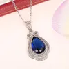 Pendentif Colliers Noble Poire Bleu Cubique Zircone Collier Femmes Élégant Cou Accessoires Pour La Fête De Mariage Déclaration Bijoux