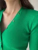 Camiseta de mujer de un solo pecho con cuello en V Prendas de punto cortas con botón Mujer Retro de verano de manga corta de punto Cardigan Top corto fino B-037 230706