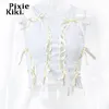 Women's Tanks Camis PixieKiki Y2k Fairy Aesthetic Bow Lace Up Hollow Out Ribbed Crop Tops White Summer Sexy Tank Top for Women Summer P33-BC10 230706