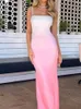 Sıradan elbiseler sevimli pembe gradyan sırtsız maxi elbise kadınlar zarif parti kulübü doğum günü oufits kolsuz sumdress bodycon vestidos mujer