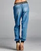 Damen-Jeans mit kontrastierendem Einsatz, Kordelzug an der Taille und Bündchen, Jeans in Outdoor-Kleidung für Damen 230707