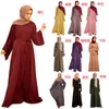 Etniska kläder Damsvinga Enfärgad Robe Klänning Fahsion Abaya Muslim Kvinnor Långa klänningar med skärp
