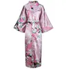 Lange Stil Lose Japanische Satin Pfau Frau Yukata Kleid Nachtwäsche Orientalischen Kimono Haori Chinesischen Qipao Nachthemd Robe322j