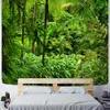 Tapestries Green Bamboo Forest Nature Tapestry Design Wood Grain Tapestry Forest Wall Hanging Living Room Decoration Home Decor Tree Wall R230710