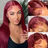 13x4 99J Burgundy Lace Front Wigs Human Hair for Black Women Straight Wig Pre Plucked with Baby Hair Wine 26Inch Red Colored