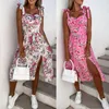 Abiti casual Abito midi per donna Estate Canotta con spalline Boho Floral Beach Party Sciolto A-Line Swing Lace Up Sun Female