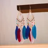 Boucles d'oreilles pendantes classique bohème longue plume colorée rétro ethnique goutte perles d'huile chaîne gland femme vacances fête bijoux