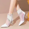 Женские сандалии с высоким ботинками сетки на каблуках Summer Fashion Sexy Wrinestone Tassel указано