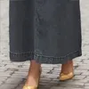 Vestidos casuais verão folgado denim envelhecido vestido longo moda feminina solto sem mangas bolso na altura do tornozelo elegante emenda maxi