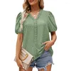 Vrouwen Blouses Casual Dot Wit Tops Mode Bladerdeeg Korte Mouw Kanten Shirt Zomer Effen V-hals Chiffon Blouse Elegante Vrouwen Kleding Blusas