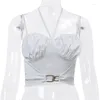 Damtankar Metallspänne Crop Top Y2k Coquette Estetiska kläder Strappy Halter Backless White Camisole For Women 2023 Sommar