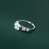 Clusterringe 925 Real Sterling Silber Schmuck Muschel Blütenpflanzen Ring Einfacher Diamant Öffnen verstellbarer Finger für jugendliche Mädchen Frauen