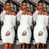 Suits 2023 Sexy White Lace Dress Long Sleeve Women Dress Bodycon Off Shoulder Lace Wedding Party Clubwear Evening Short Mini Dress